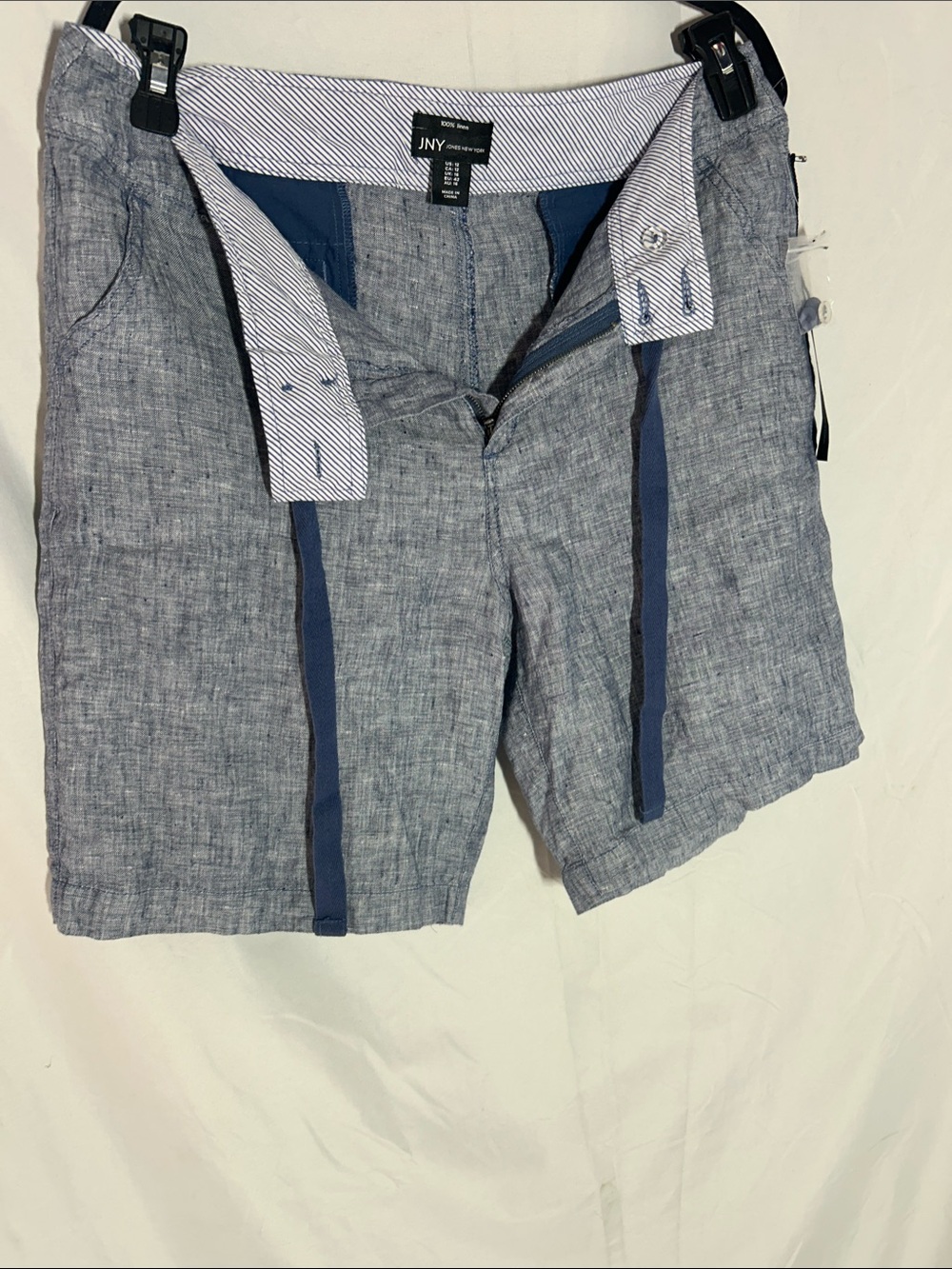 Blue Linen-Blend Shorts